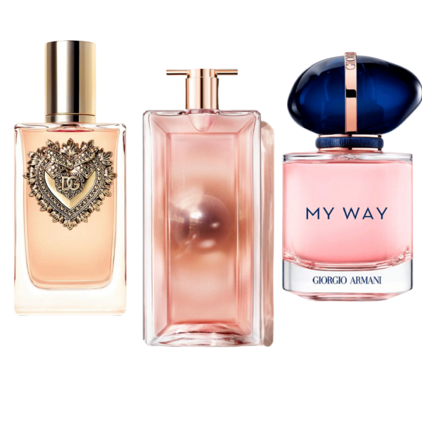 Combo promocional de 3 perfumes Dolce & Gabanna Devotion, My Way Giorgi Armani, y Lancôme Idôle 100ml